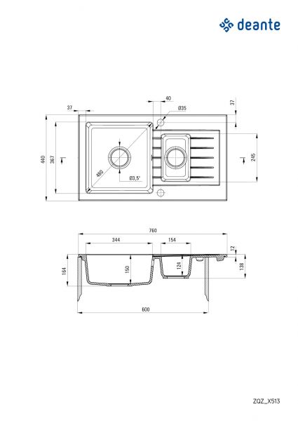 Keittiöallas Deante Zorba 1.5 -altainen, Antrasiitti tai Musta